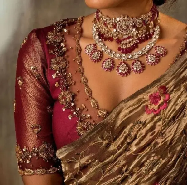 Eye-Catching Maroon Party Blouse with Maggam Work Budget-Friendly & Customizable