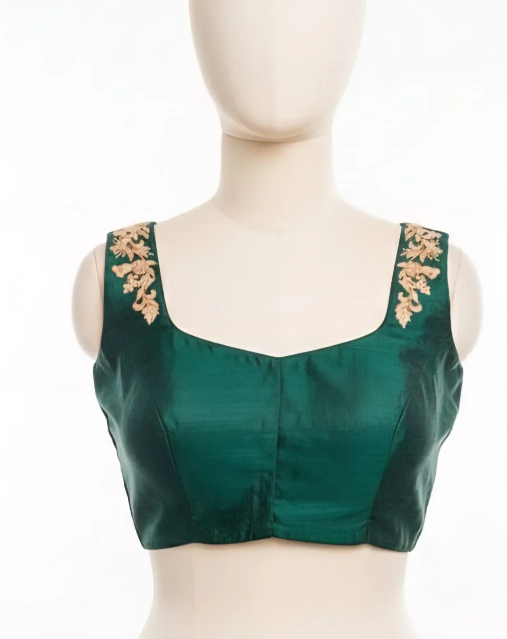 Glamorous Bottle Green Maggam Work Blouse  Modern Sleeveless Bridal Edition