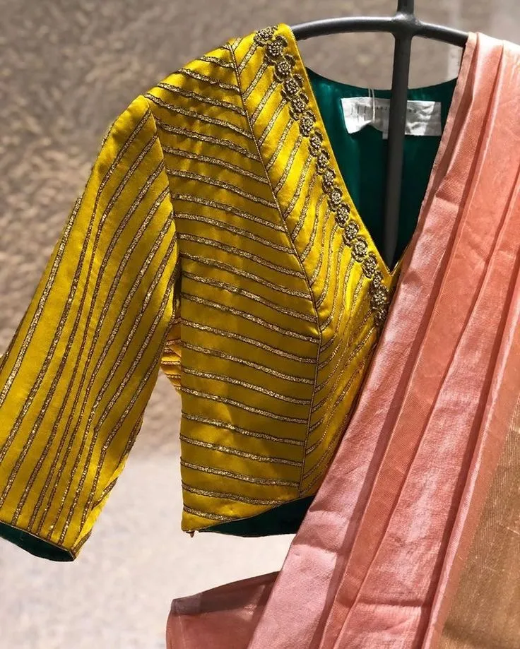 Handcrafted Mustard Yellow Bridal Maggam Blouse Trending Design Custom Sizes Great Deal
