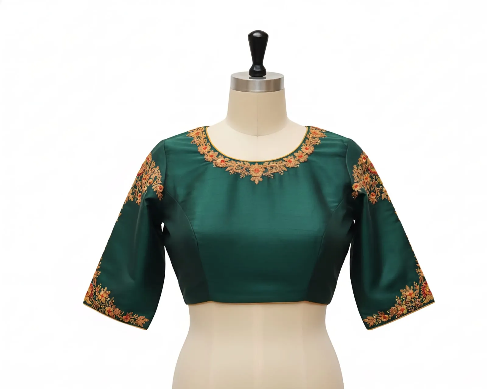 Latest Bottle Green Boat Neck Bridal Blouse Premium Aari Maggam Handwork Made to Measure