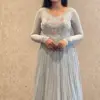 Latest Designer Maggam Work Long Frock Mint Blue Wedding Outfit Custom Sizes Available
