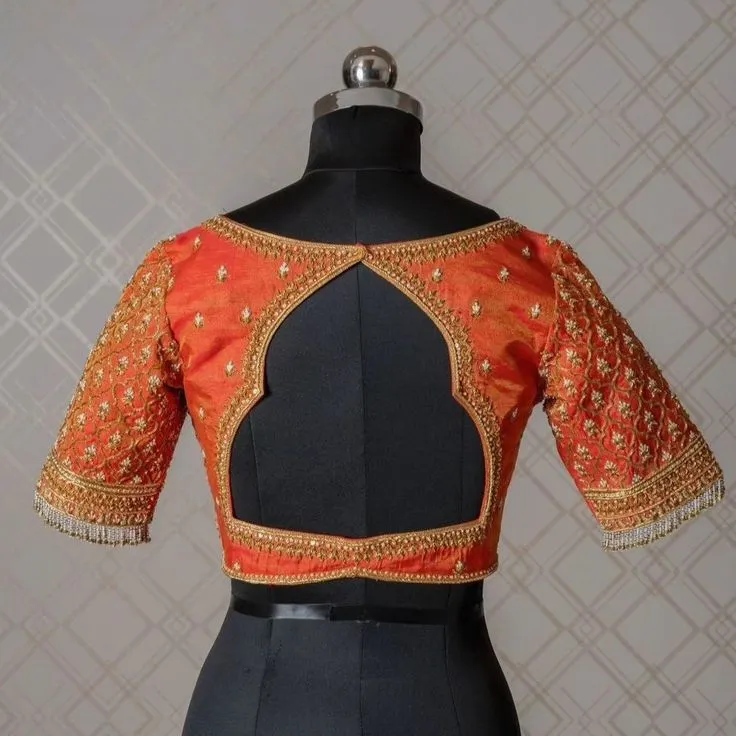 Latest Orange Wedding Maggam Blouse  Premium Handmade Zardosi Craft Custom Fit