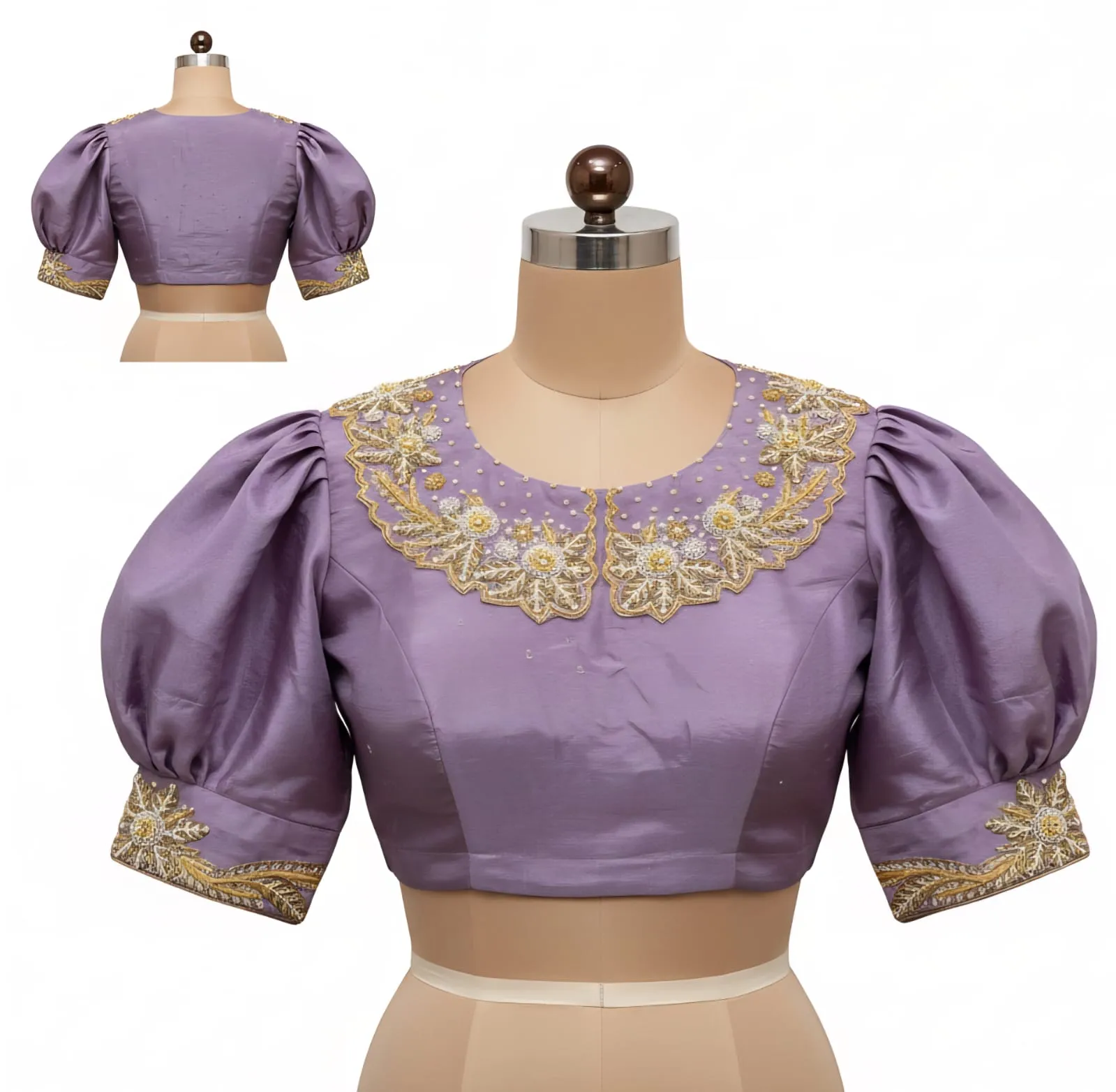 Lavender Luxury Bridal Maggam Work Blouse with Elegant Collar Neck  Custom Sizes Available