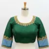 Luxury Bottle Green Net Sleeves Maggam Work Blouse Custom Sizes Available at Best Price