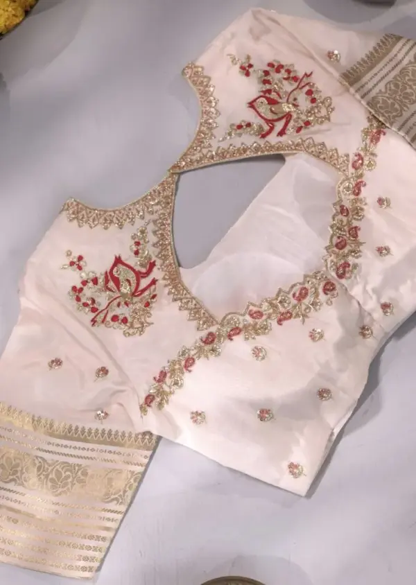 Luxury Half White Bridal Maggam Work Blouse Custom Sizes, Top Trending Design Budget-Friendly