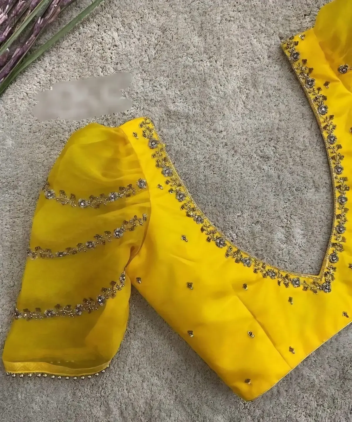Luxury Lemon Yellow Raw Silk Maggam Blouse Custom Sizes Best Price Guaranteed