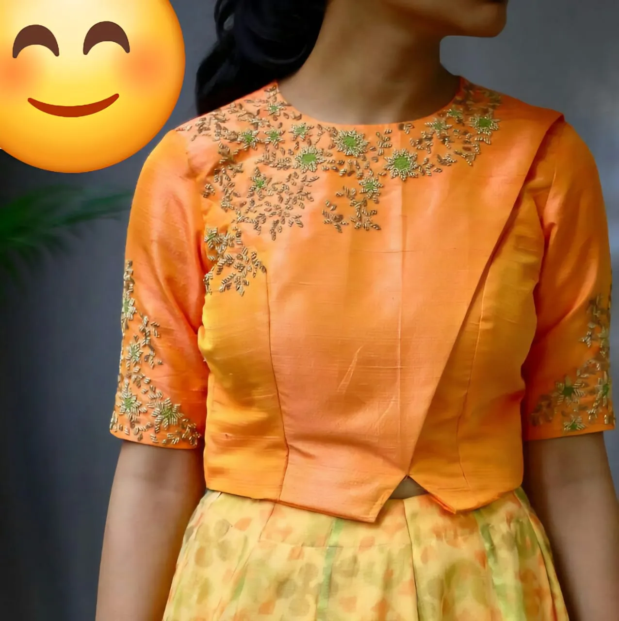 Luxury Orange Designer Maggam Work Crop Top Party Wear Blouse Under ₹5000