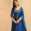 Luxury Peacock Blue Wedding Maggam Work Long Frock with Dupatta Custom Sizes Best Price Offer