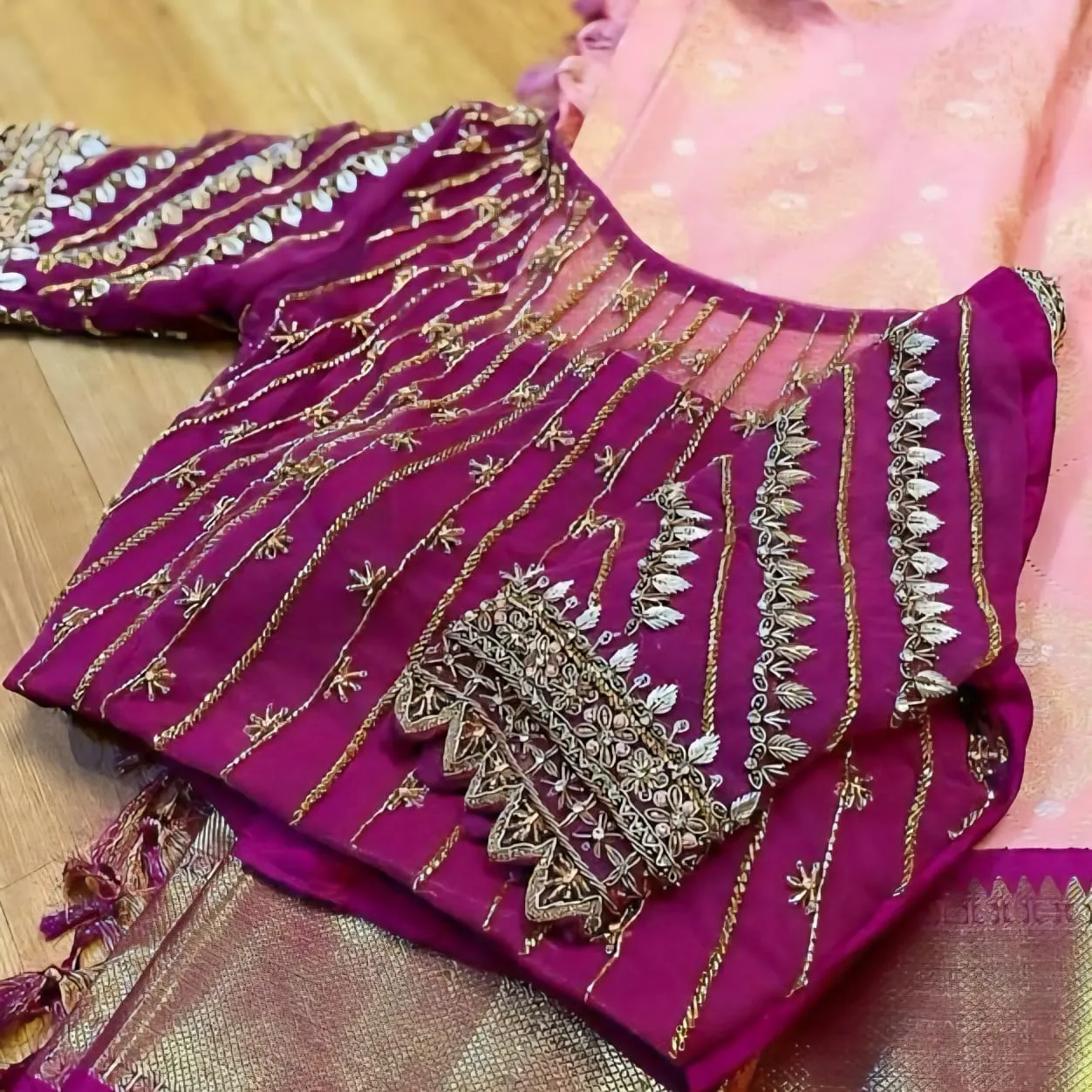 Majenta Pink Cutwork Bridal Maggam Work Blouse Premium Wedding Design at Best Price