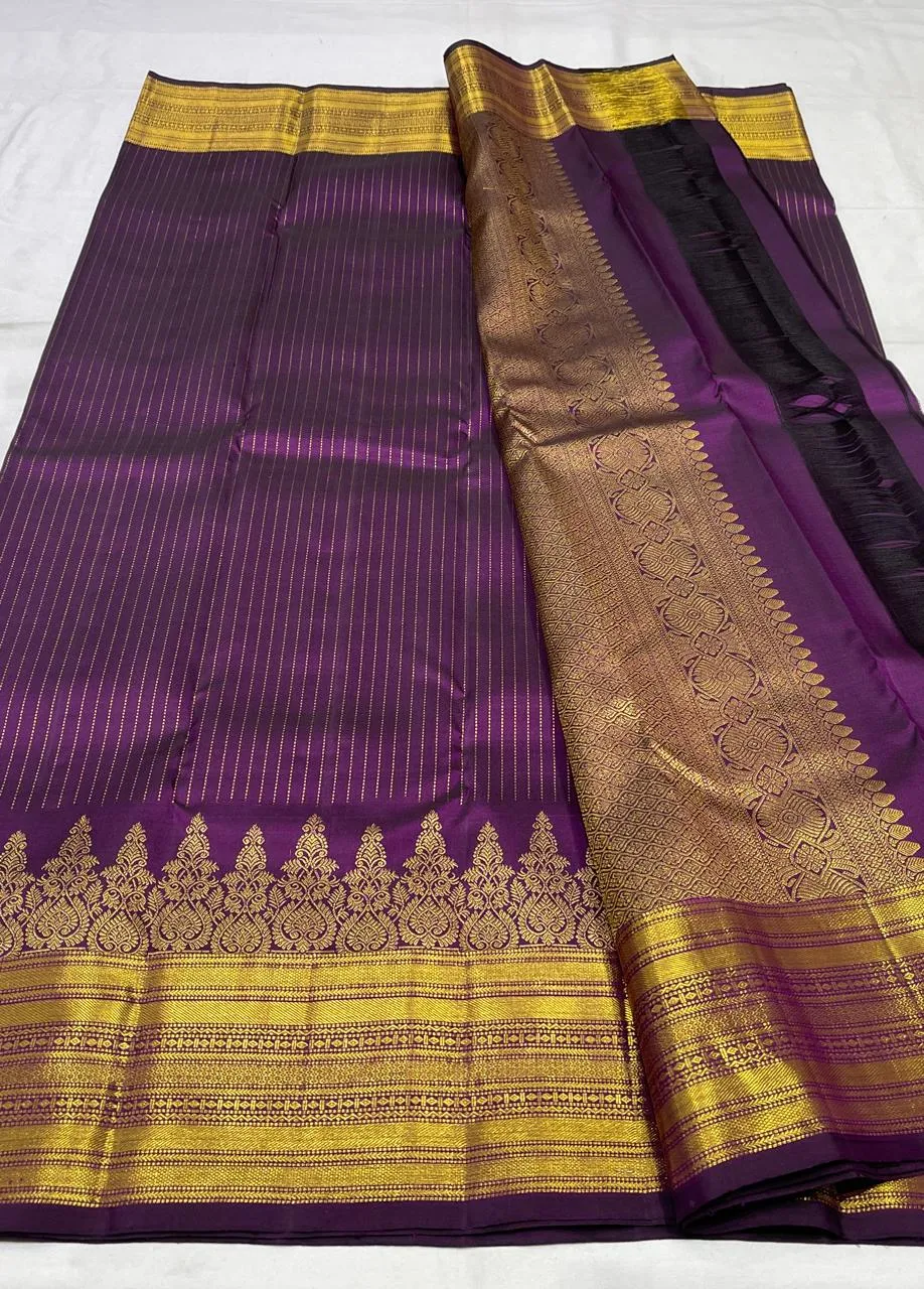 Majestic Purple Kanchipuram Pure Silk Saree 2G++ Pure Zari Handloom Weave  Silk Mark Certified Luxury - Image 4