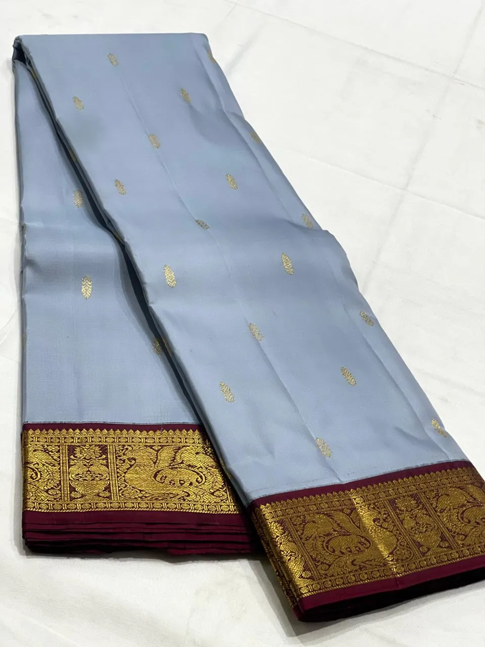Opulent Light Blue Kanchipuram Handloom Saree | Pure Silk 2G++ Zari Craftsmanship Certified Silk Mark Value Deal