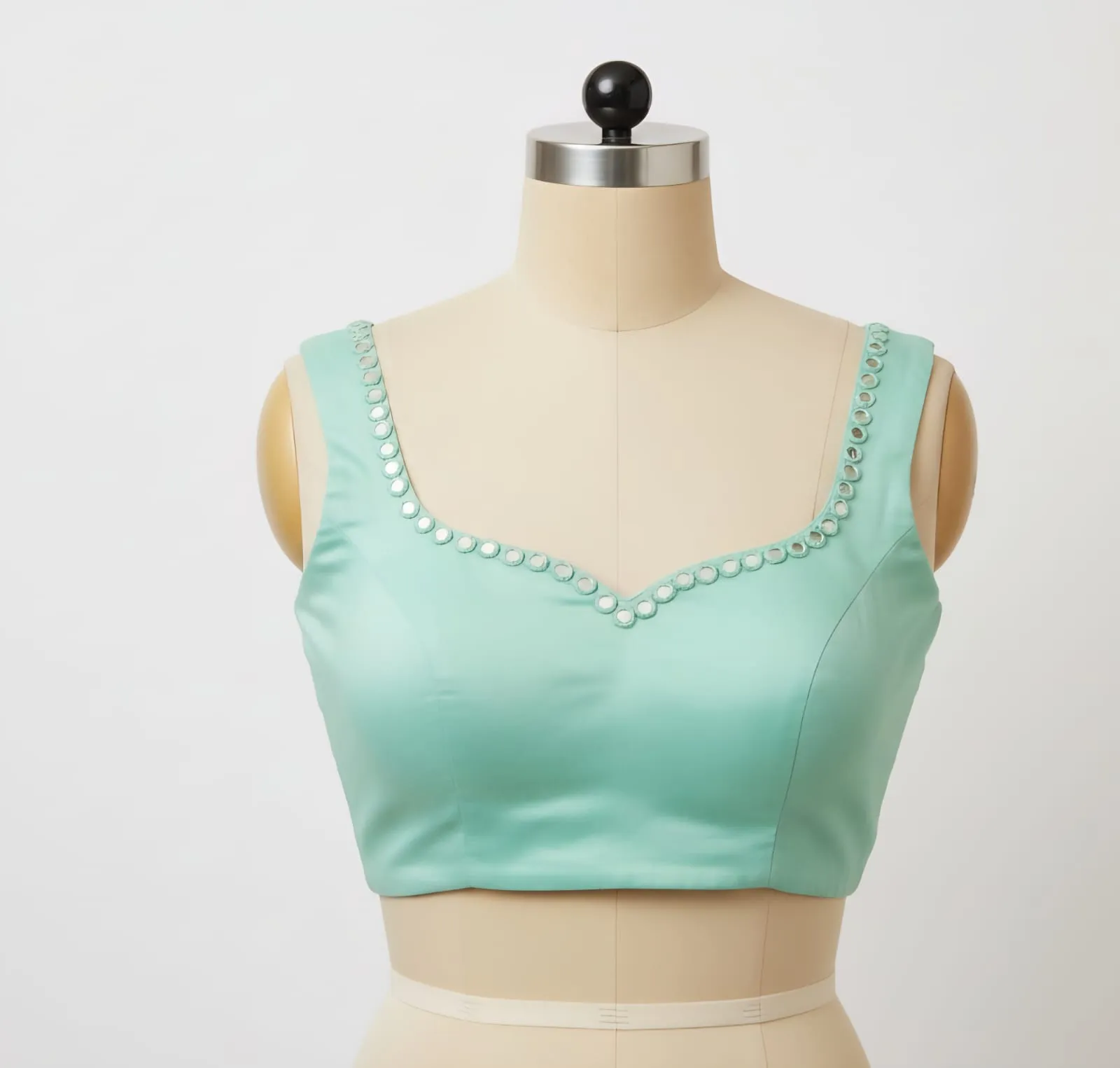 Pastel Green Mirror Maggam Work Blouse  Custom Fit Elegance on a Budget