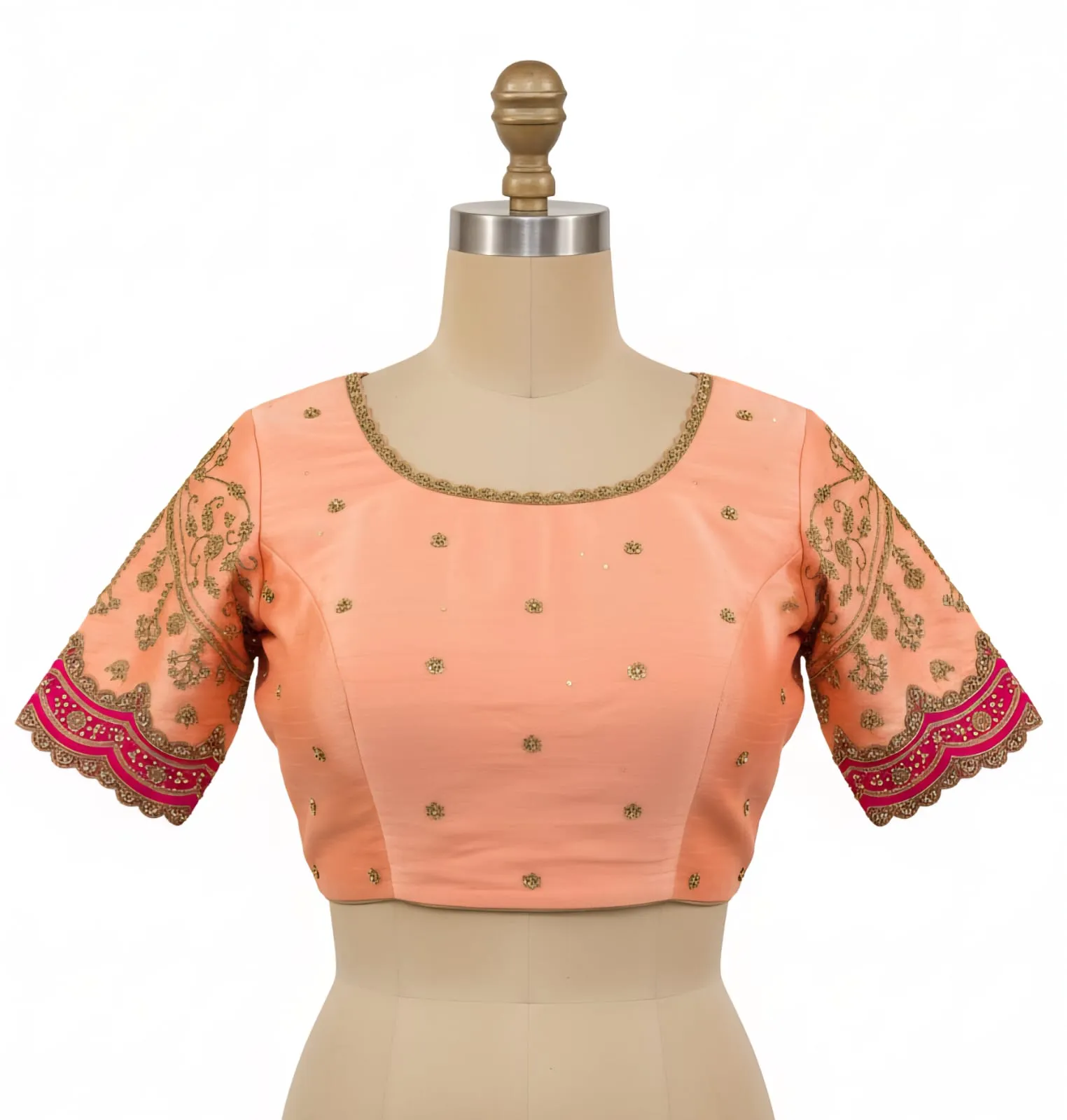 Peach Bridal Designer Blouse with Elegant Cutwork  Handmade Aari Embroidery
