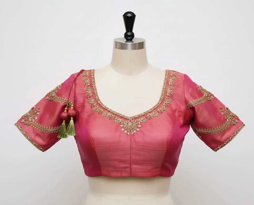 Peach Bridal Maggam Blouse  Exclusive Handcrafted Design for Grand Occasions