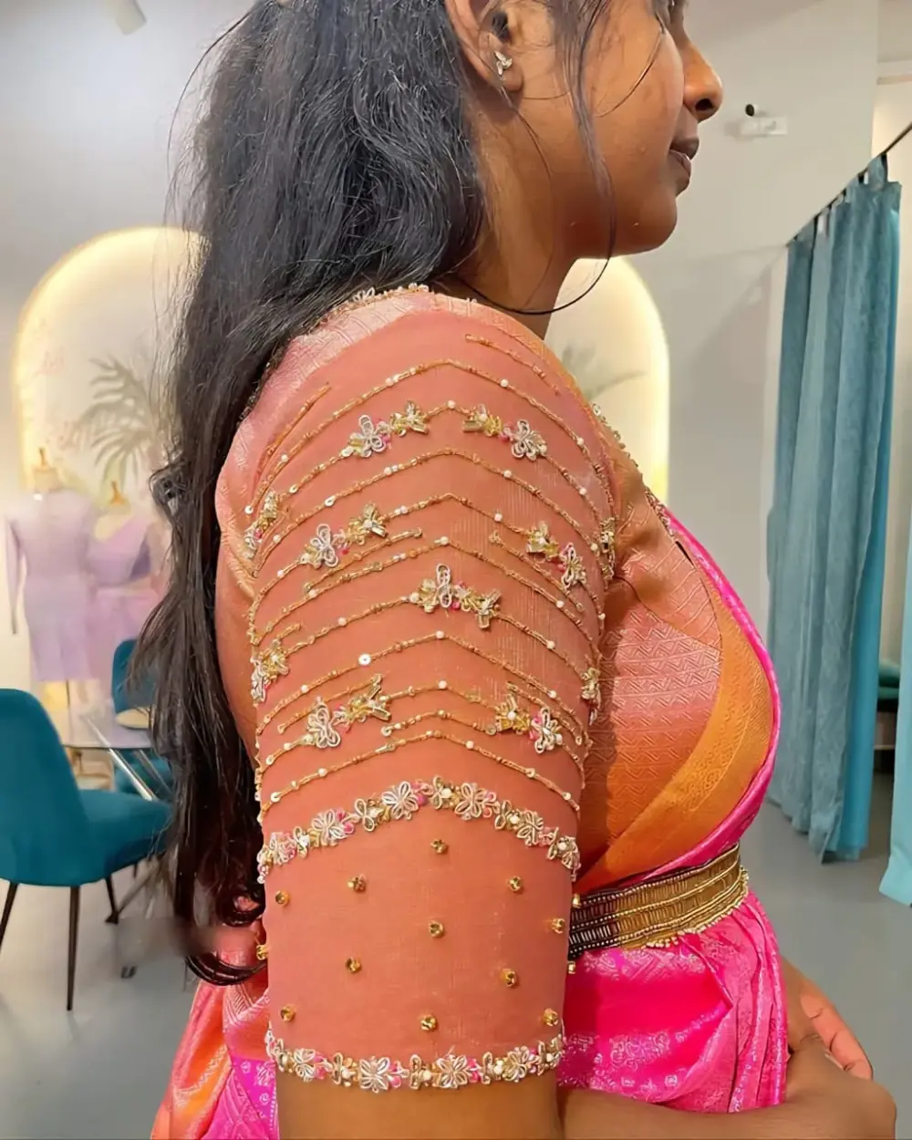 Peach Net Wedding Maggam Work Blouse Premium Bridal Design at Best Price Custom Sizes Available