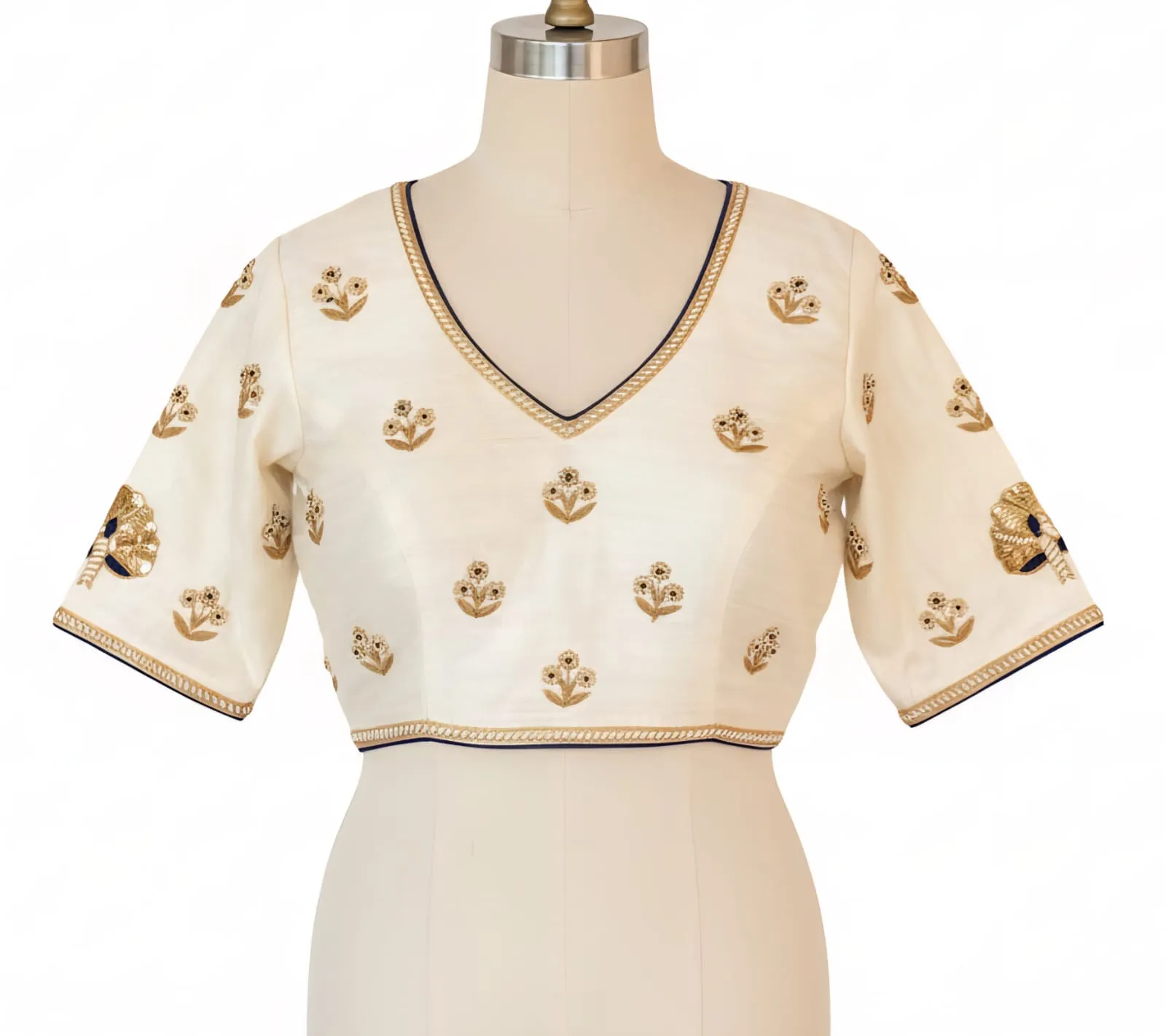 Premium Creme VNeck Maggam Blouse  Handmade Elegance Within Budget