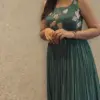 Premium Green Wedding Long Frock Sleeveless Maggam Work Custom Tailored | Best offer