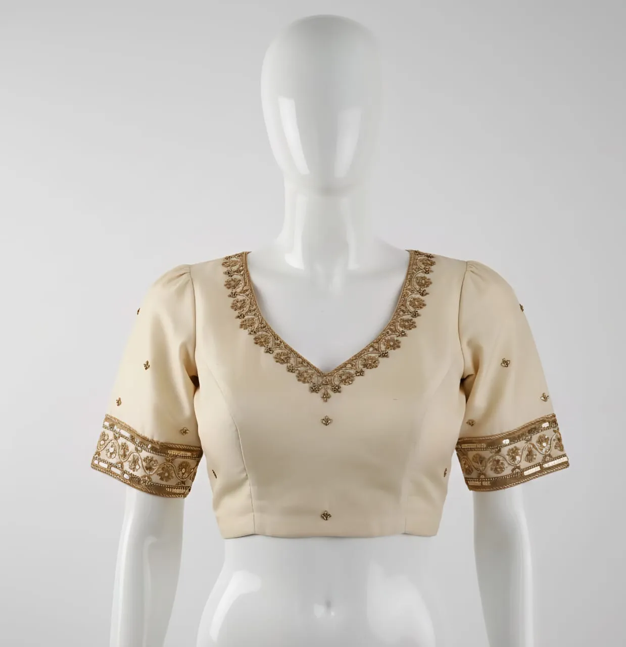 Premium Half White Sequin Maggam Work Blouse  Custom Size Perfection for Bridal & Festive Wear