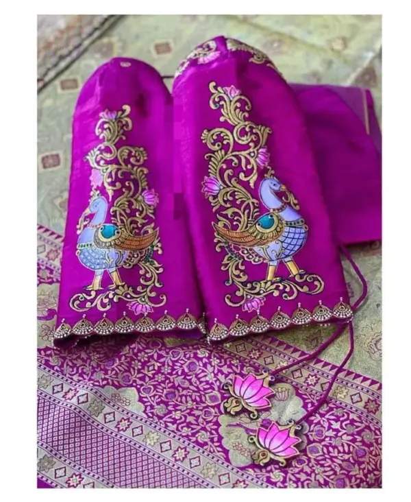 Premium Peacock Tanjore Bridal Blouse Elegant Maggam Work for Weddings in Custom Sizes