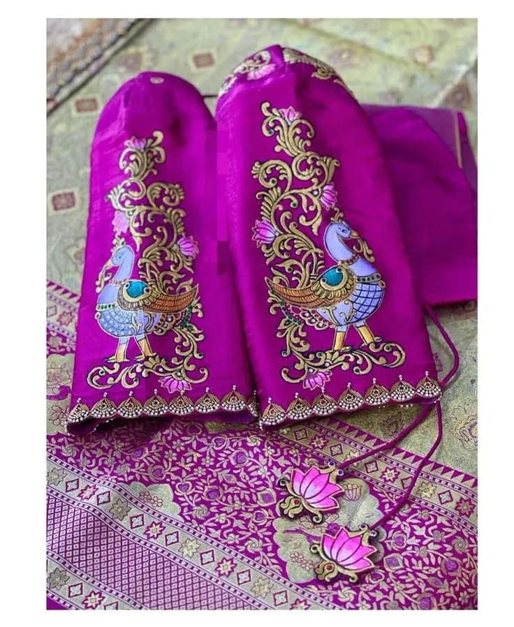 Premium Peacock Tanjore Bridal Blouse Elegant Maggam Work for Weddings in Custom Sizes