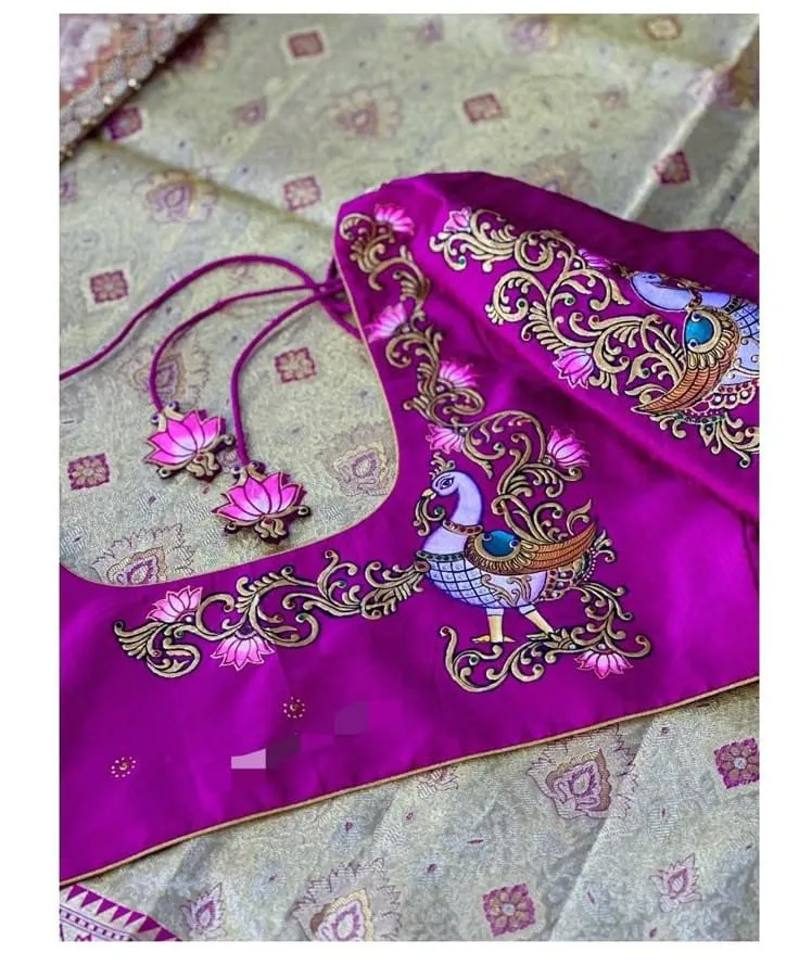 Premium Peacock Tanjore Bridal Blouse Elegant Maggam Work for Weddings in Custom Sizes
