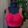 Reddish Pink Custom Maggam Work Blouse Sleeveless & Pocket-Friendly Elegance