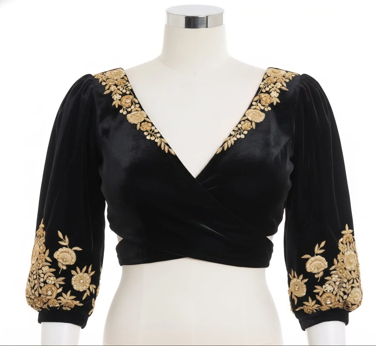 Royal Black Velvet VNeck Bridal Blouse  Handcrafted Maggam Masterpiece  Personalized Fitting