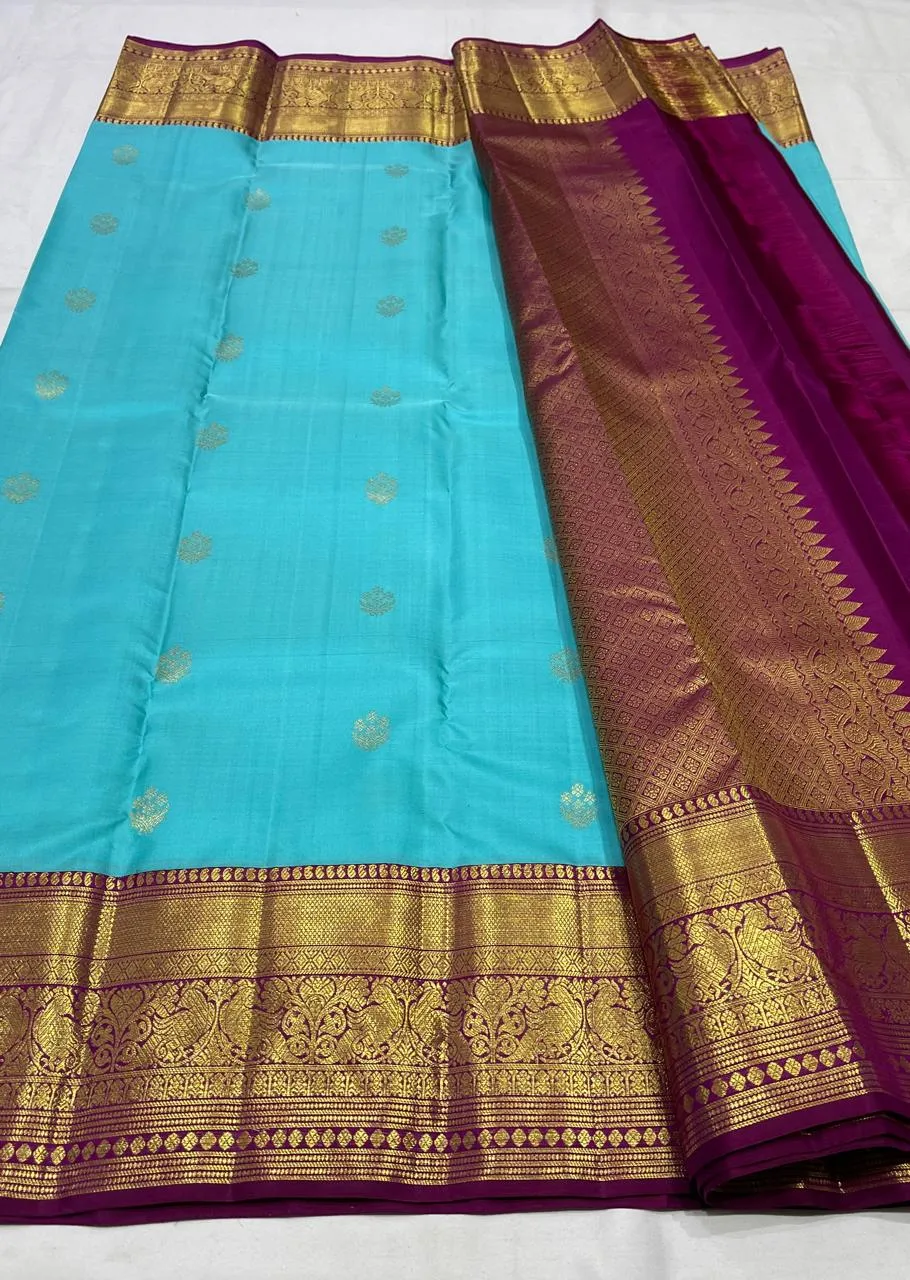 Royal Blue 100% Pure Kanchipuram Handloom Silk Saree Authentic Silk Mark Certified  2G++ Pure Zari Premium Pattu Saree - Image 4