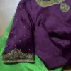 Royal Deep Purple Kundan Maggam Blouse Designer Collar Neck in Custom Fit Affordable Bridal Glam