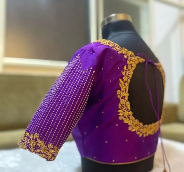 Royal Purple Lines Maggam Work Blouse  Custom Size Designer Bridal Piece