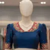 Shop Peacock Blue Collar Neck Maggam Work Blouse Affordable Custom-Made Elegance