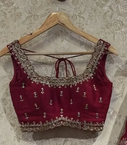 Timeless Red Designer Maggam Work Blouse Bridal Sleeveless Perfection Custom Tailored - Image 2
