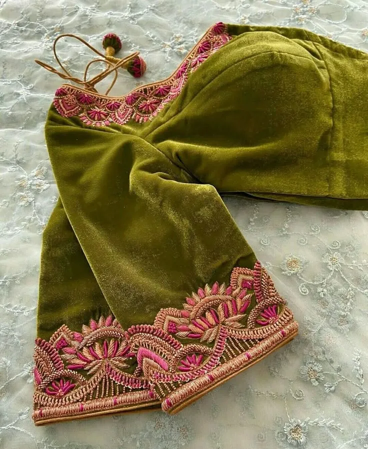 Timeless Velvet Mint Green Wedding Blouse Zardosi & Maggam Work Custom Size Available