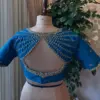 Trendy Blue High Neck Maggam Work Blouse Exclusive Handcrafted Design Under Budget