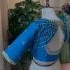 Trendy Blue High Neck Maggam Work Blouse Exclusive Handcrafted Design Under Budget