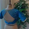 Trendy Blue High Neck Maggam Work Blouse Exclusive Handcrafted Design Under Budget
