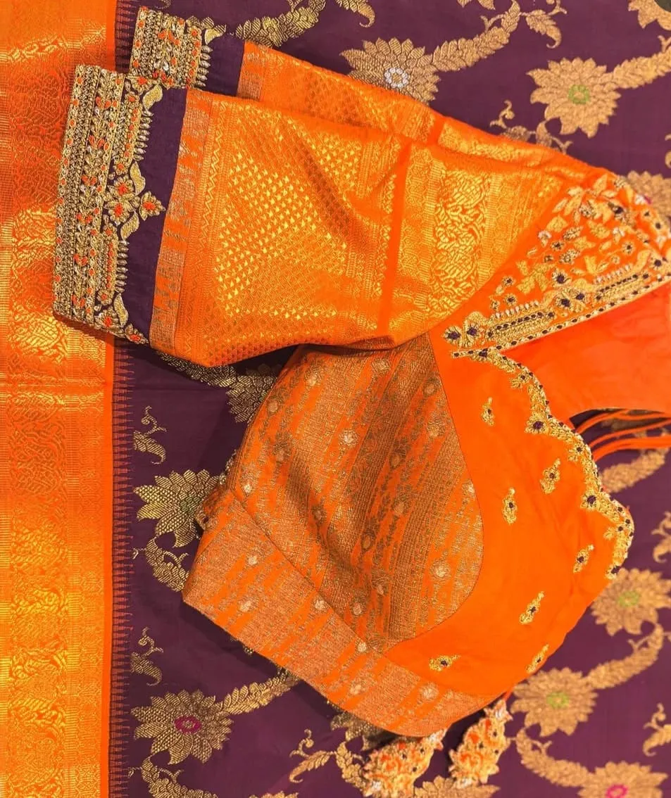 Vibrant Orange Bridal Maggam Work Blouse Top Wedding Design, Tailored in Custom Sizes, Budget-Friendly