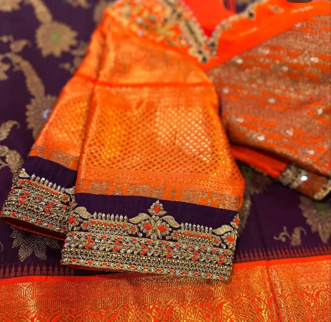 Vibrant Orange Bridal Maggam Work Blouse Top Wedding Design, Tailored in Custom Sizes, Budget-Friendly