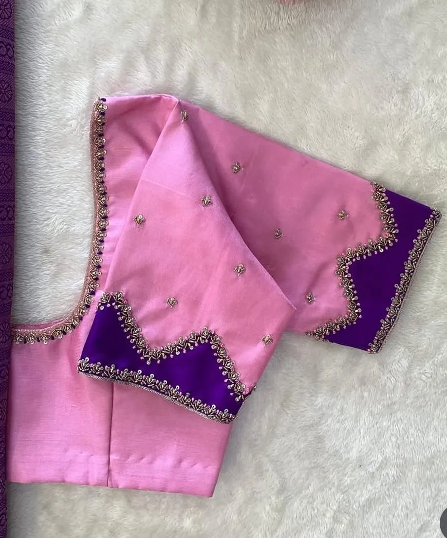 Affordable Pink Zardosi Maggam Work Blouse  Custom Fit Elegance in Every Stitch