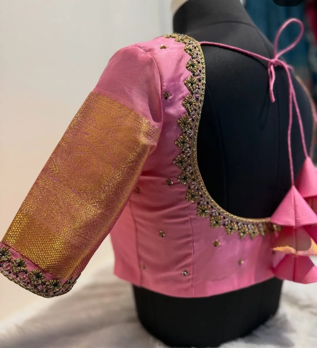 Baby Pink Minimal Zari Knot Wedding Maggam Work Blouse  Custom Size Perfection for Bridal Elegance