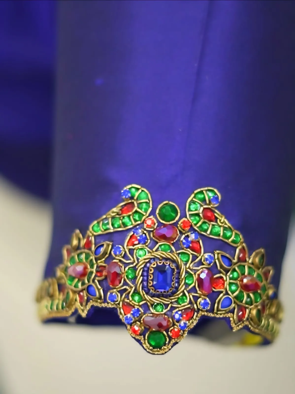 Blue Bridal Maggam Work Blouse Peacock Kundan Zardosi Embroidery Premium Custom Fit - Image 2