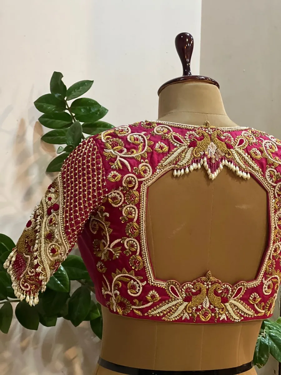 Bridal ExclusiveRed Zardosi Maggam Blouse for Weddings Affordable Elegance