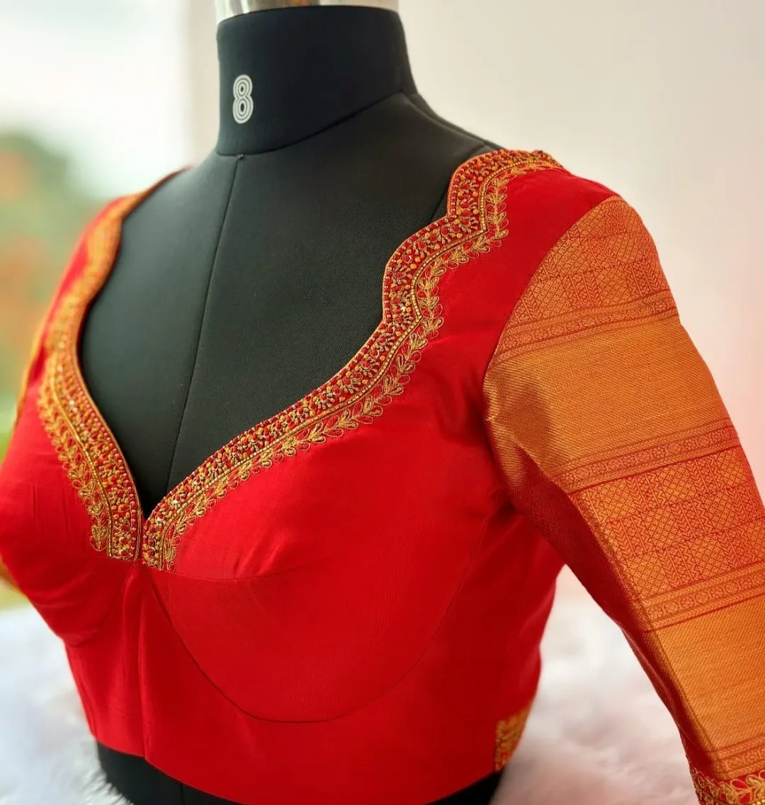 Bridal Red Thread Work Maggam Blouse Trending Back Neck Design Luxury Premium Finish - Image 2