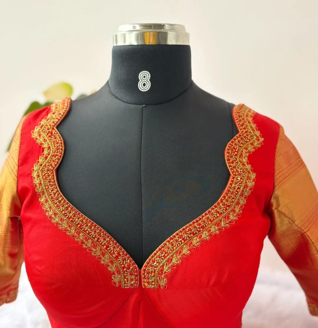Bridal Red Thread Work Maggam Blouse Trending Back Neck Design Luxury Premium Finish - Image 4
