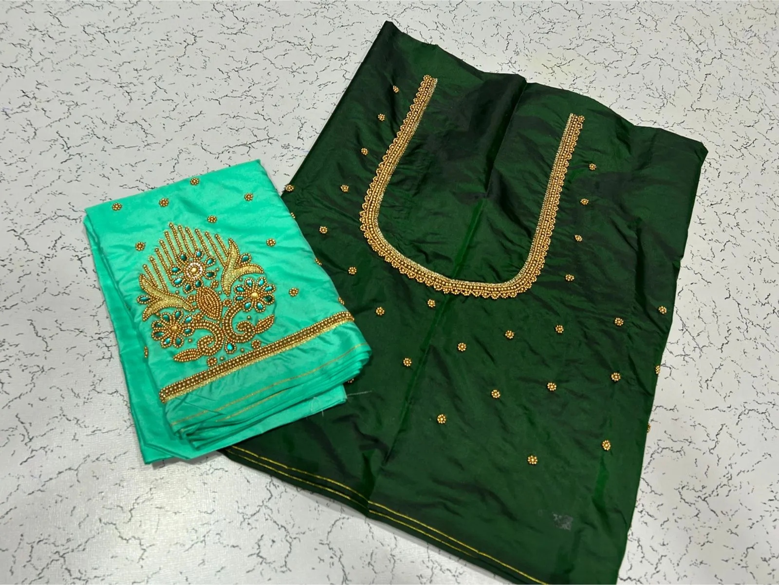 Budget Premium Bottle Green Floral Aari Work Blouse Shop Trendy Ethnic Wear Online - Image 11