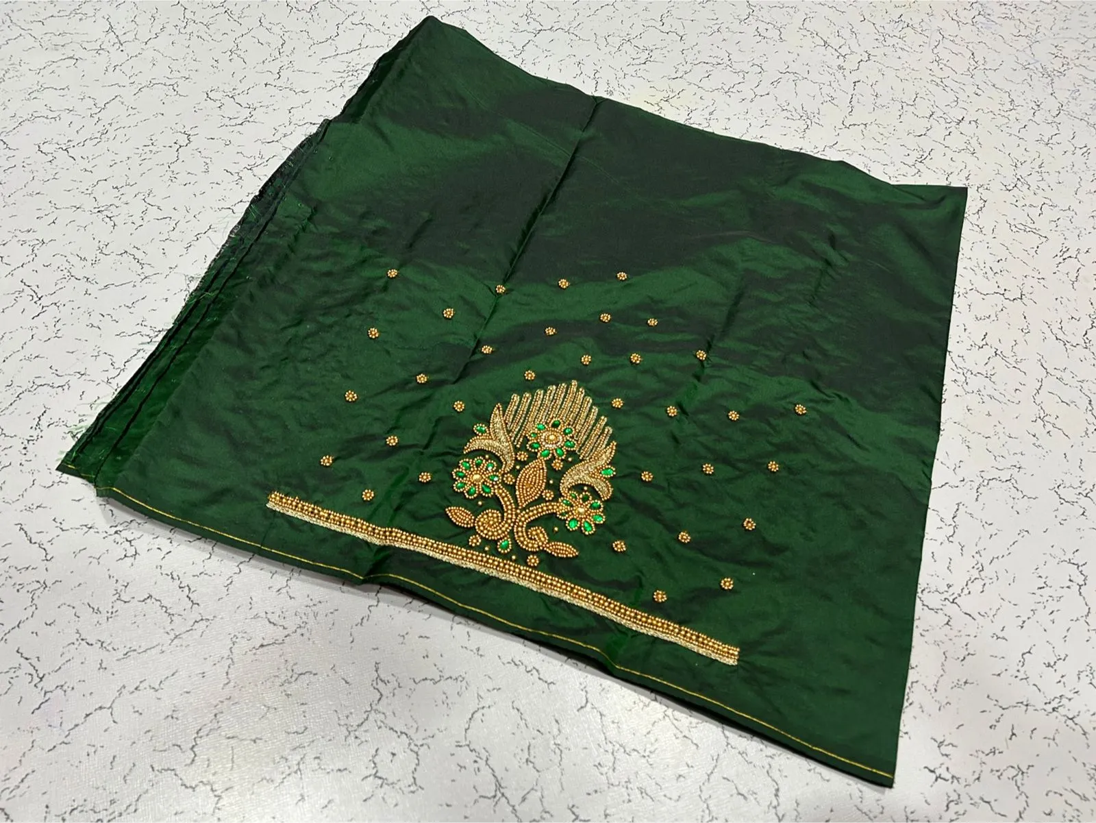 Budget Premium Bottle Green Floral Aari Work Blouse Shop Trendy Ethnic Wear Online - Image 3