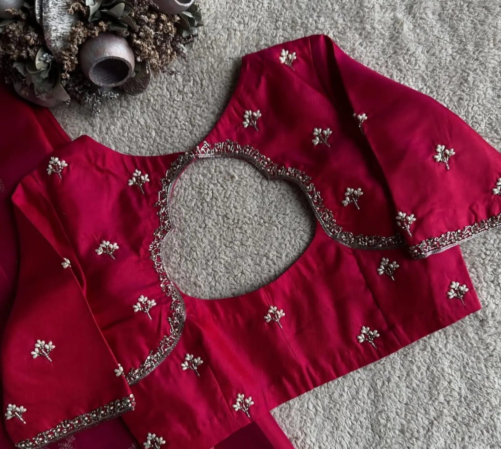 BudgetFriendly Red Zardosi Pearls Blouse  Stunning Maggam Work for Every Occasion