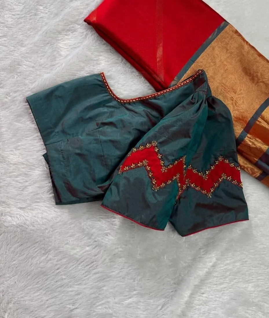 Buy Bottle Green Maggam Work Blouse Online  MinimalStylish  Pocket-Friendly