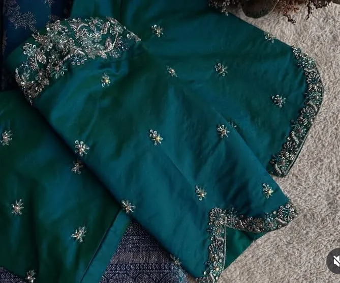 Buy Peacock Blue Maggam Work Blouse  Stunning Cutwork Design at a Smart Price