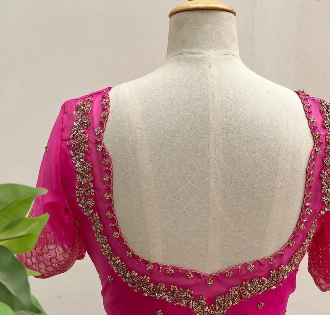 Buy Pink Honeycomb Net Zardosi Maggam Work Blouse  Luxury LookBudget Price